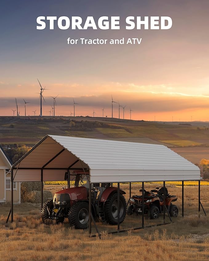 13'x26'x11' Oversized Metal Carport, Steel Heavy Duty Carport for All-Weather, Permanent Shelter for Boats, Pickup Trucks, and Tractors, N.W. 780 Lbs