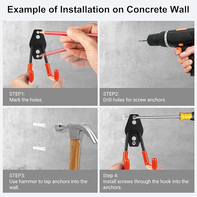 Garage Hook Heavy Duty Wall Storage Hangers, 26 Pack Garage Storage Hooks Steel Tool Orange for Ladders, Ropes, Garden Tools