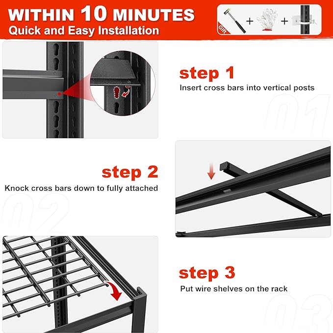 REIBII 55.2'' W x 78.2'' H x 26'' D, 5-Tier Metal Garage Shelving Units, 3000LBS Capacity, Adjustable Heavy Duty Shelves, 2 Pack
