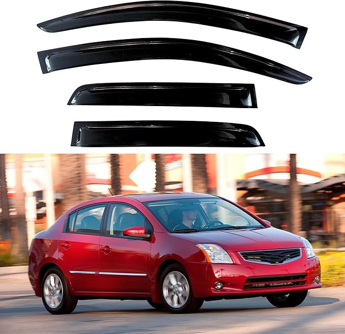 KPY Window Visor Compatible with Nissan Sentra 2007-2012, 4PC Rain Guard Side Window Vent Deflectors Tape-On Style, 2007 2008 2009 2010 2011 2012