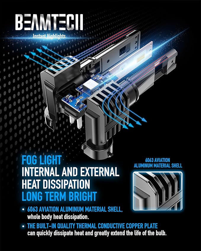 BEAMTECH H11 Bulb, H8 H9 Fog Light Bulb Fanless in Line 6500K Light Bulb Pack of 2