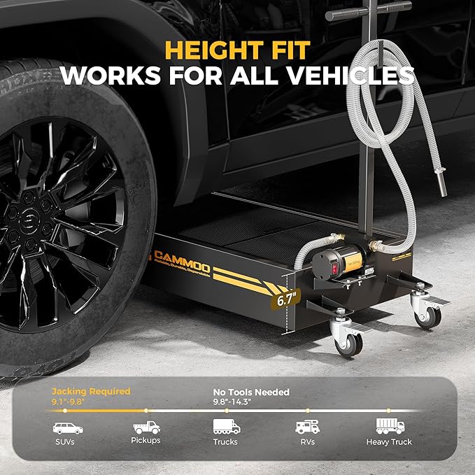 20 Gal Electric Oil Drain Pan, 110V High-Flow Pump, 9.8 FT Hose, 200 W Motor, 2 Locking Swivel Casters and 2 Directional Wheels Stable, Folding Handle, Heavy-Duty for Trucks, RVs, SUVs, Black