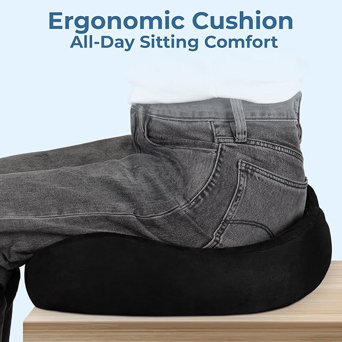 5 STARS UNITED Seat Cushion for Tailbone Pain Relief – Large Memory Foam Lifting Pillow for Coccyx, Hip, Sciatica & Post-Surgery Recovery – Wheelchair, Car, Desk, Gaming & Office Chairs, Black