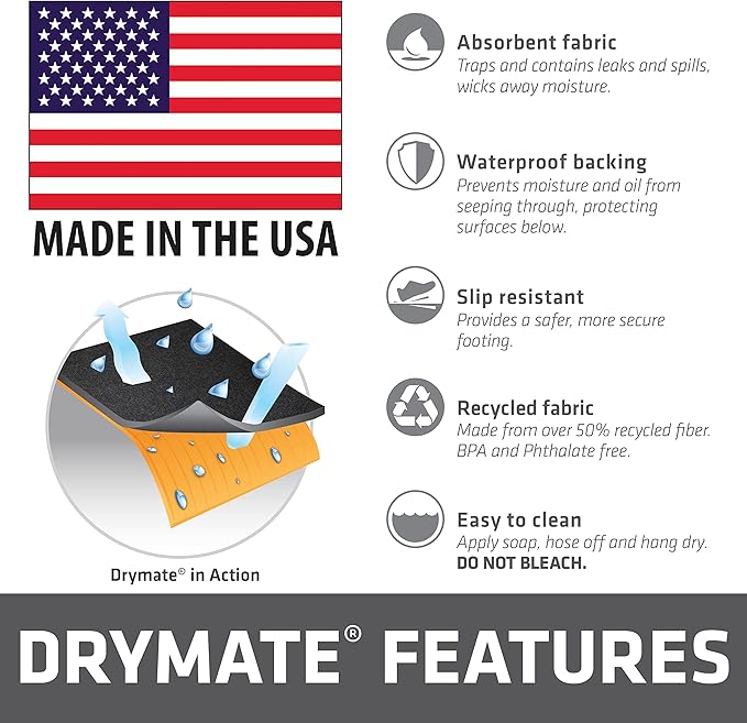 Drymate XL Oil Spill Mat (36" x 59") (2-Pack), Premium Absorbent Oil Pad, Reusable, Washable, Durable, Waterproof Backing Contains Liquids, Protects Garage Floor Surface (USA Made)