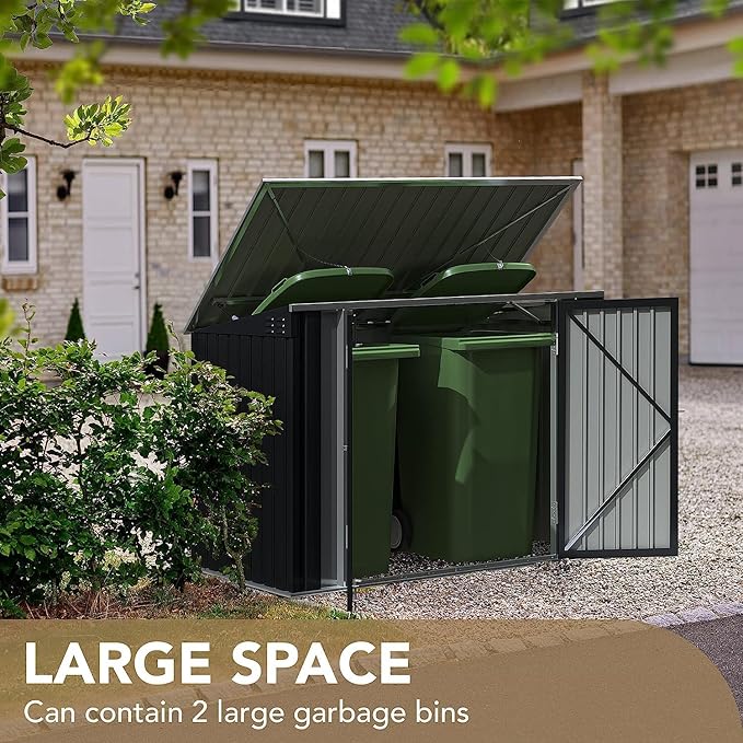 Devoko Outdoor Storage Shed 5.8 x 3.3 FT Metal Trash Shed Waterproof Outside Storage with Lid Chain Hydraulic Gas Rod for Trash Can Weeding Tools