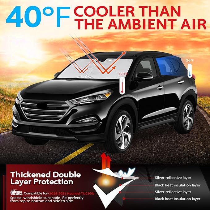 KAYZT Windshield Sun Shade for 2016-2021 Hyun-dai Tucson Foldable Sunshade Front Window Custom Fit Car Accessories