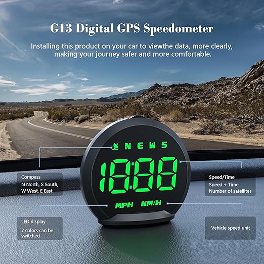 G13 GPS Speedometer, Universal Digital GPS Speedometer with Color Font, USB Connection, HUD Display Suitable for All Vehicles, Plug and Play.