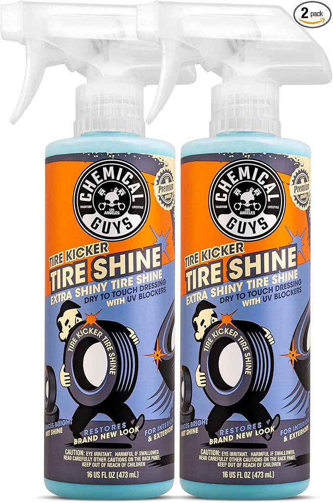 Chemical Guys Tire Kicker Sprayable Extra Glossy Tire Shine (Works on Rubber, Vinyl & Plastic), Great for Cars, Trucks, SUVs, Motorcycles, RVs & More, 16 oz (2 Pack)