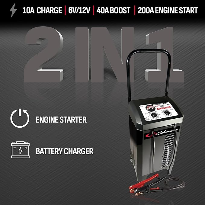 Schumacher Electric Manual Battery Charger & Engine Starter – 6V/12V 200A Heavy-Duty Auto Battery Charger with 40A Boost Mode, Color-Coded Clamps, 6-Foot Output Cables & Rugged Design SC1446