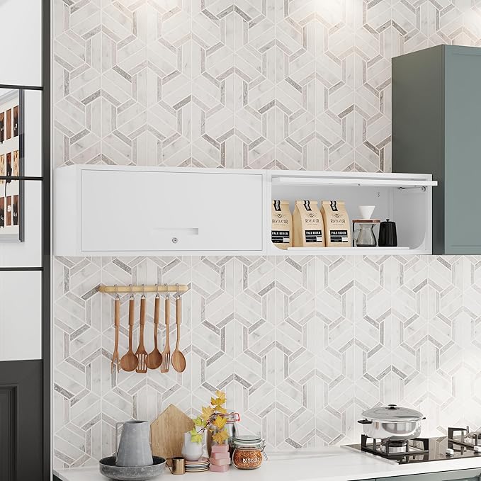 Metal Storage Cabinet White Wall Cabinets with Locking Door - Wall Mounted Storage Cabinet for Garage Warehouse Home Office - Assembly Required