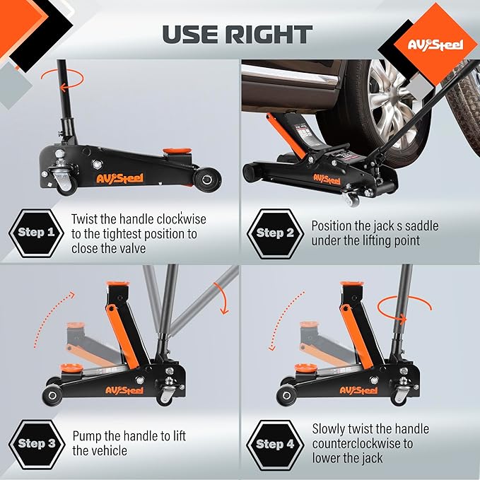3 Ton Floor Jack (6600 lbs), Heavy Duty Hydraulic Jack for Car, Heavy-Duty Floor Jack with Single Piston Pump, Quick Lift Car Jack 3 ton with Lifting Range 5.5'' to 18.5''