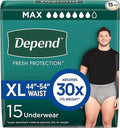 Depend Fresh Protection Adult Incontinence Underwear for Men, Disposable, Maximum, Extra-Large, Grey, 15 Count, Packaging May Vary