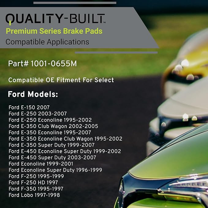 Premium Semi-Metallic Front Brake Pads (1001-0655M) Compatible with 1995-2007 Ford (E-150/E-250/E-250/E-350/E-450/Econoline Super Duty/F-250/F-250 HD/F-350/Lobo & More)