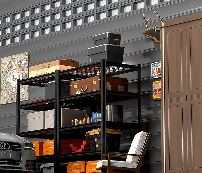 5 Tier Metal Shelving Unit, Adjustable Storage Shelves, 72" H x 47.47" W x 17.75" D Heavy Duty Garage Shelves for Warehouse, Basement, Kitchen, Pantry, Living Room, Black