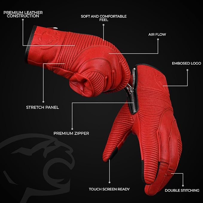 J.A.G. Motorcycle Gloves - Premium Leather Perforated Motorcycle Gloves for Men with Knuckle Protection | Touchscreen Motorbike Riding Gloves