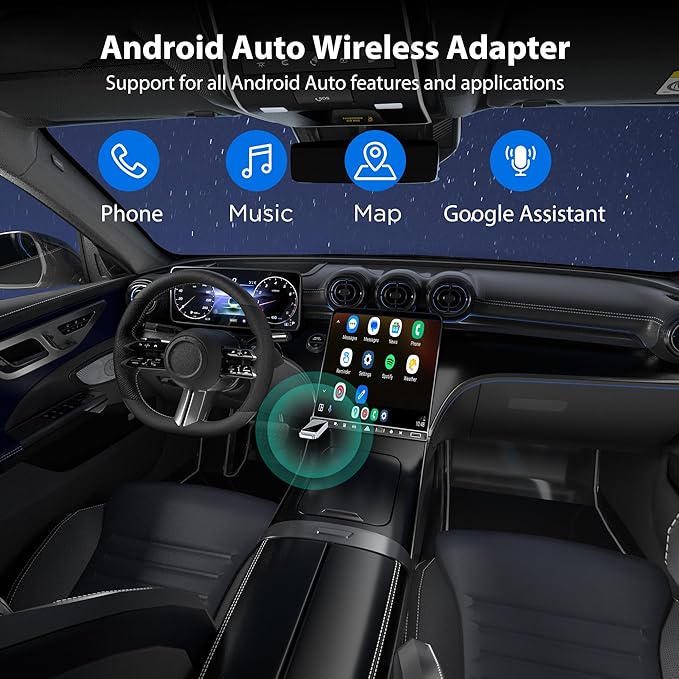 Android Auto Wireless Adapter, Convert Factory Wired to Wireless, Easy Plug and Play Setup, Zero Delay, Supports Voice Assistant, Compatible with Android 11+