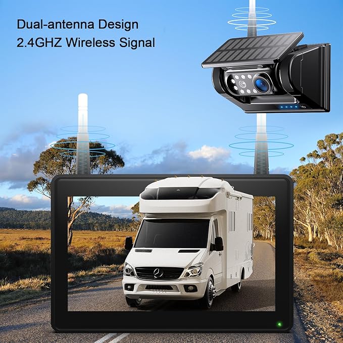 Fookoo 2 Magnetic Solar Wireless Backup Camera 7" IPS Touchscreen Monitor 1 Min DIY Install Portable Scratch-Proof No Drilling HD 1080P DVR Rechargeable Night Vision for Car RV Truck Camper - DCM702