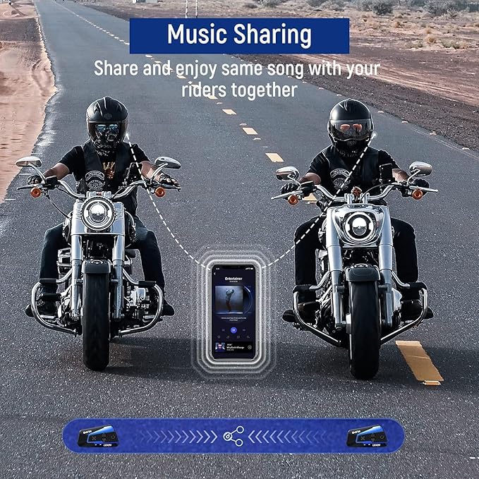 LEXIN B4FM Motorcycle Bluetooth Headset, 10 Riders Helmet Bluetooth Intercom, Universal IP67 Communication Systems with Music Sharing, Noise Cancellation, FM Radio, Fit for Snowmobile, 2 Pack