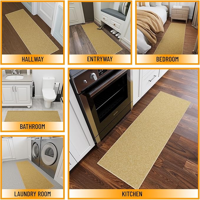 Ottomanson Hallway Runner Rug 20" x 59" Non Slip Solid Area Rugs Easy to Clean Laundry Rug Runner Durable & Pet Friendly Floor Carpet Runners for Hallways Entryway Living Room Kitchen, Beige