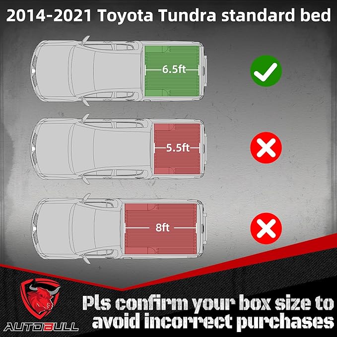 Soft Quad Fold Tonneau Cover Compatible with 2007-2021 Toyota Tundra(Excl. Trail Edition) 6.5ft Bed (78.7"), Vinly Top Alloy Steel Structure