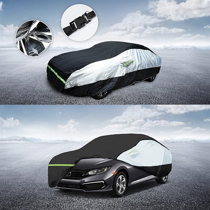 Universal Sedan Car Cover Fit for Toyota Corolla, Honda Civic, Nissan Sentra, Ford Focus, Chevy Cruze,Waterproof All Weather Anti-UV Windproof Snow Protection - Up to 193''(L)