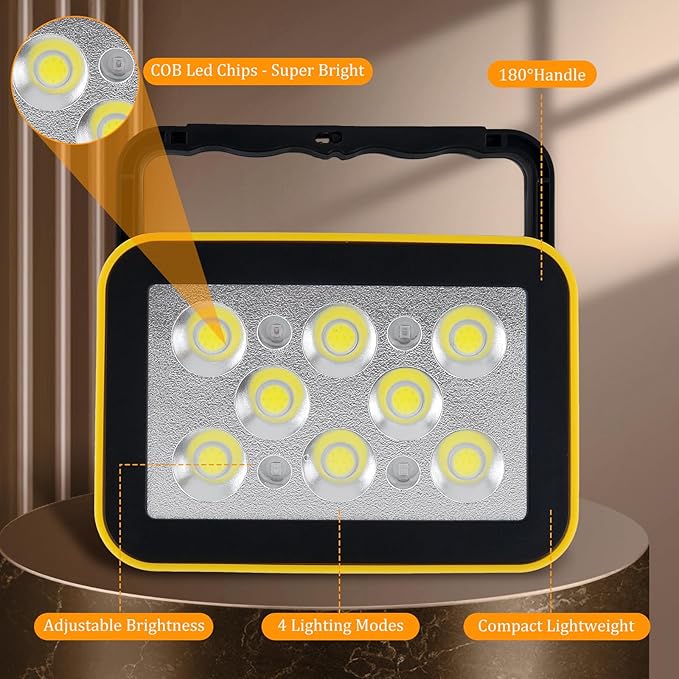 2 PackWork Light Portable COB LED Super Bright Rechargeable Flood Light Working Lamp Stand USB Cordless Battery Powered Worklight Tool for Outdoor Camping