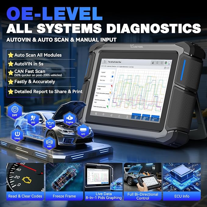 VDIAGTOOL Bidirectional Scan Tool VD70, OBD2 Scanner Diagnostic Tool with ECU Coding, 36+ Resets, PMI, FCA AutoAuth, All System, CAN FD & DoIP, V.A.G. Guide, 3-Year Update