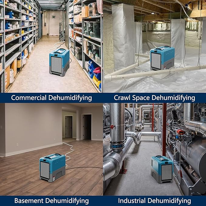 ALORAIR App Control Commercial Dehumidifier With Pump Industrial Dehumidifiers with Drain Hose, for Water Damage Restore, Flood Repair, Large Space, Job Sites (Blue)