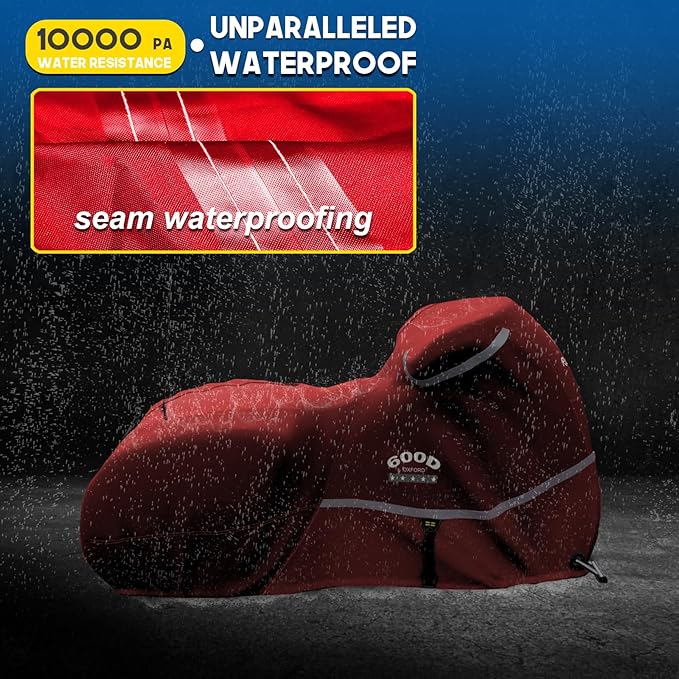 Rosefray Motorcycle Cover with Side Box Heavy Duty 600D Waterproof for Touring Models Harley Davidson Road King,Road Glide,Street Glide, Electra Glide,Low Rider-ST Indoor & Outdoor Storage Red