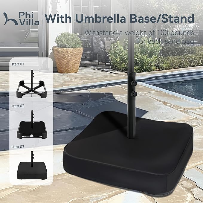 PHI VILLA 15ft Patio Umbrella Double-Sided Outdoor Market Extra Large Umbrella with Crank, Umbrella Base Included (Dark Red)
