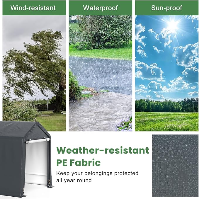 Tangkula 8x6.5Ft Portable Shed, Outdoor Storage Shelter with Waterproof Cover & Roll-up Zipper Door, Ratchet Strap, Heavy Duty Portable Storage Tents for Outside, Bikes, Garden Tools, Motorcycles