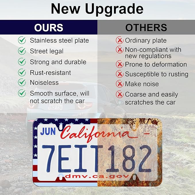 LivTee American Flag License Plate Frames, 4 Holes Stainless Steel License Plate Covers, 2PCS License Plate Holder, Automotive Exterior Accessories, Red-White-Blue