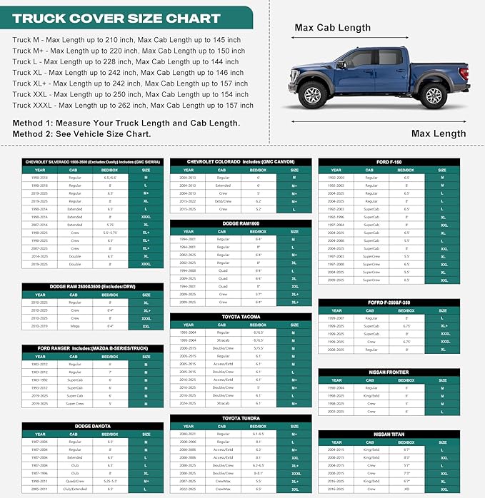 16 Layers Truck Cover Waterproof All Weater, Heavy Duty Outdoor Pickup Truck Cover for Ford F-Series F-150, Toyota Tundra, RAM 1500 2500 3500, Nissan Titan etc. Length up to 250 inch.