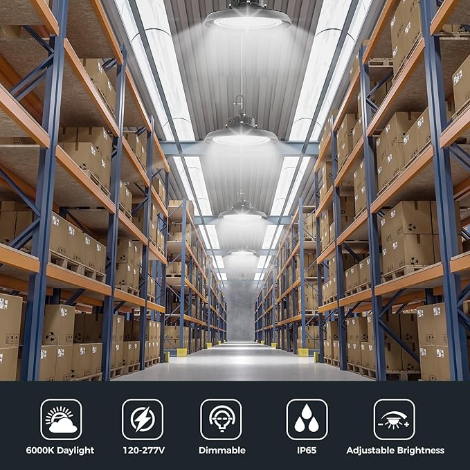LED High Bay Lights 180W UFO Shop Lights 32400 LM 6000K Commercial Bay Lighting Fixture IP65 5ft Cable Plug & Play for Warehouse Factory Garage Workshop Barn 2 Pack