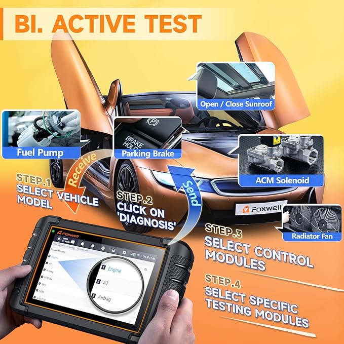 2025 FOXWELL Scanner NT809BT Bidirectional Scan Tool, All System OBD2 Scanner Diagnostic Tool, Car Code Reader with 30 Resets, Car Diagnostic Scanner for All cars, Wireless Automotive Diagnostic Tools
