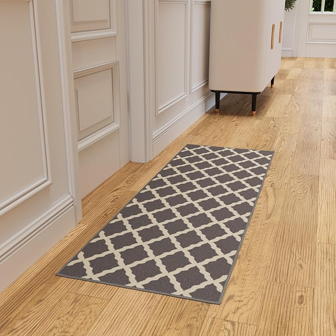 Ottomanson Hallway Runner Rug 2'2" x 6' Non Slip Trellis Area Rugs Easy to Clean Laundry Rug Runner Durable & Pet Friendly Floor Carpet Runners for Hallways Entryway Living Room Kitchen, Gray
