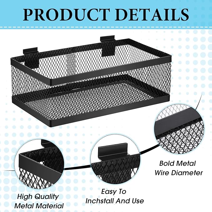Coume 4 Pcs Black Slatwall Baskets 4 Size Metal Mesh Wire Basket for Slatwall Panels Ventilated Wall Mounted Hanging Accessories for Home Garage Retail Store Display Organizing(13.5 x 7.5 x 4.5 Inch)