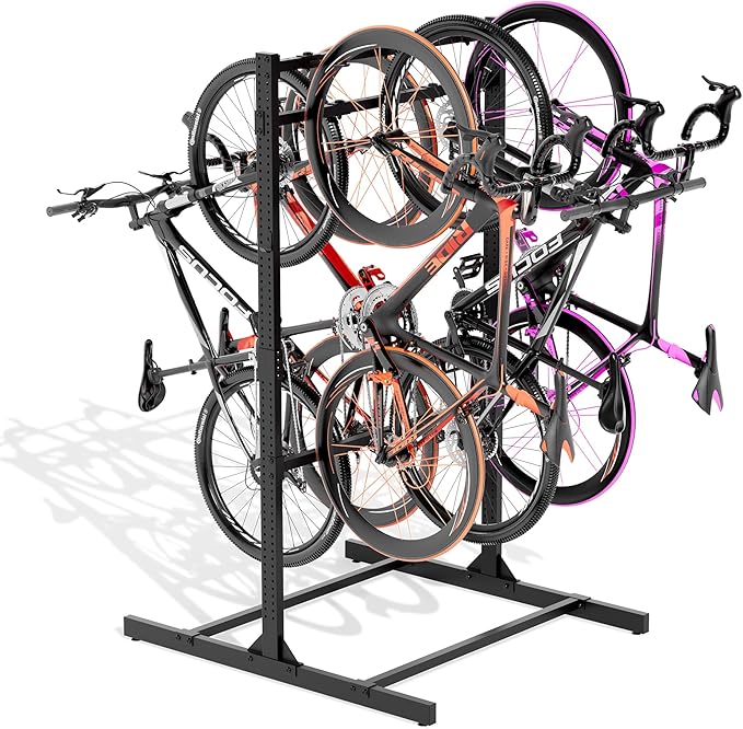 Freestanding Bike Storage Rack, Heavy-Duty Steel Vertical Bike Rack for Indoor Outdoor Floor Stand Max 8 Bike Bicycle Organizer, 600LBS Bike Storage Rack for Home and Garage