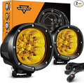 Auxbeam P4 Series Flood Beam Amber Round Light Pods, 4 Inch 90W Yellow Flood Light Bar Backup Reverse, LED Offroad Lights Automotive Work Lights Super Bright Fog Lamp, Pair