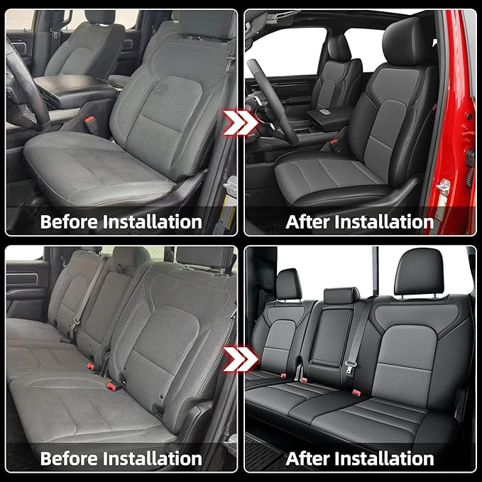 AOMSAZTO Seat Covers for Ram 2500: 2019 2020 2021 2022 2023 2024 2025 Custom Fit Car Seat Covers Full Set (Black+Gray)
