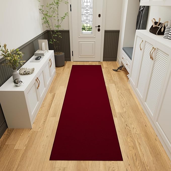 Ottomanson Hallway Runner Rug 2'7" x 12' Non Slip Solid Area Rugs Easy to Clean Laundry Rug Runner Durable & Pet Friendly Floor Carpet Runners for Hallways Entryway Living Room Kitchen, Red