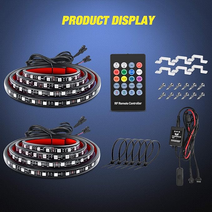 Nilight - TL-31 2PCS 60Inch RGB Truck Bed Light Strip Kit 180 LED RF Remote Control with On Off Switch Blade Fuse 2Way Splitter Extension Cable for Cargo Pickup Truck SUV RV Boat, 2 Years Warranty