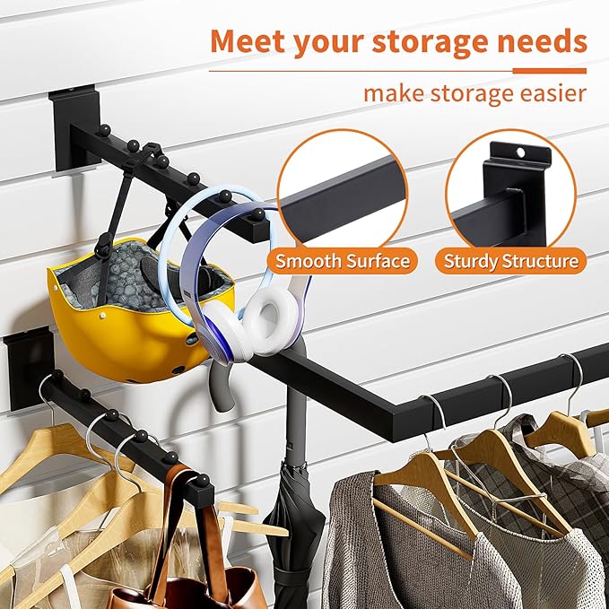 12 Pack Slatwall Accessories Kit with U-Shaped Rectangular Tubing Hangrails and Waterfall Display Hanger, Slatwall Hooks and Hanger for Clothing Retail, Merchandise Display