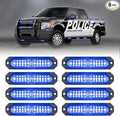 HLauto 1200T Emergency Strobe Grille Lights: 8pcs 12 LED Sync Feature Safety Warning Flashing Light, Ultra Slim Surface Mount Hazard Caution Lights for Trucks, Vehicles, Car, ATV, UTV (Blue)