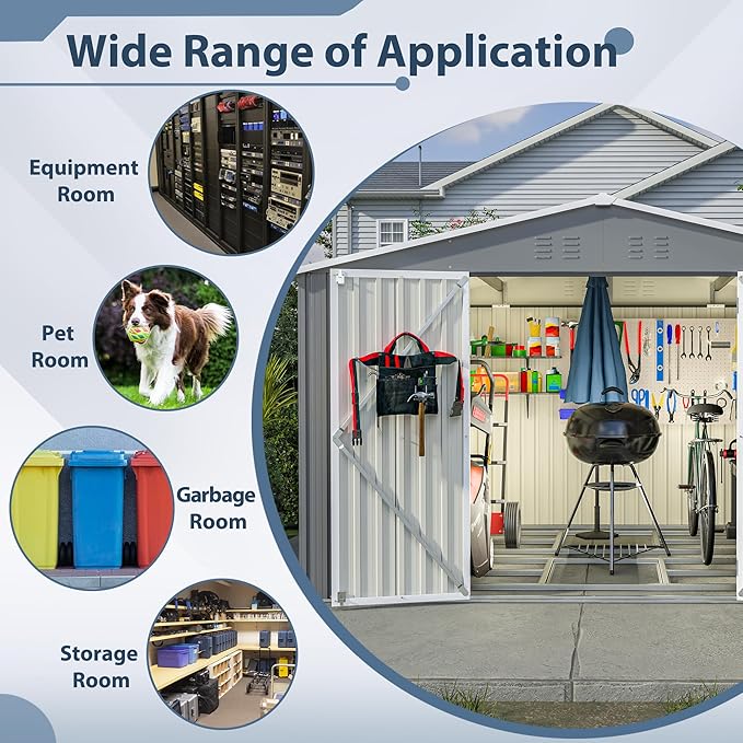 10X8 FT Outdoor Metal Storage Shed with Lockable Door & Floor Frame, Heavy-Duty Garden Tool Shed, Weatherproof Steel Utility Shed for Backyard, Patio, or Lawn Organization
