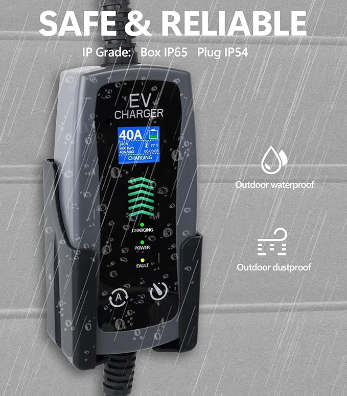 Level 2 Portable EV Charger, 16-40 Amp, 240V, 25ft Cable, Faster Charging Station, Compatible with All EV Cars, NEMA 14-50P