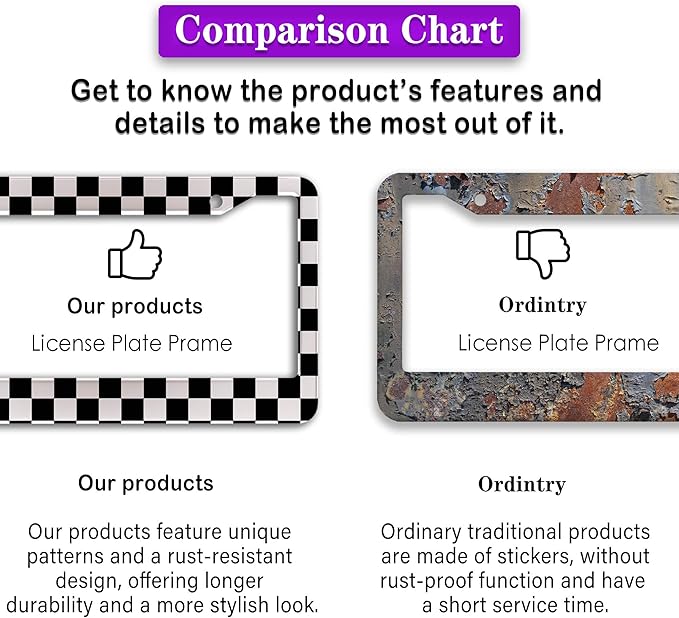 License Plate Frames Black and White License Plate Bracket Black and White Checkerboard Universal Aluminum Car Accessory 2 Pack with Screw Covers Set
