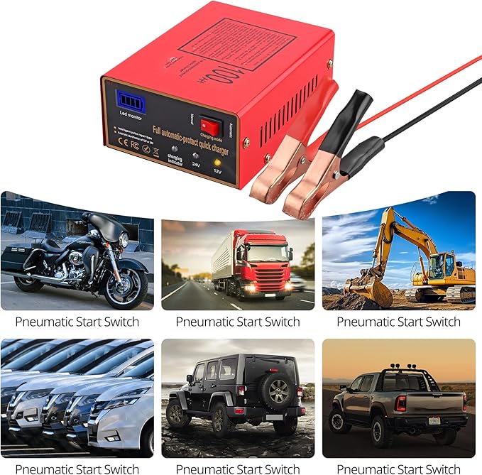 12/24V Battery Charger 10A/7.5A Smart Adjustable Car Battery Charger with Upgraded Cable Clamps, Smart Trickle Charger,Battery Maintainer for Car RV (red)