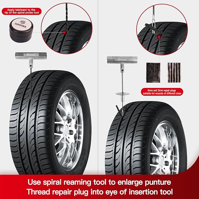 SUNSOUL Portable Tire Repair Kit with Plugs, Heavy Duty Tire Plug Kit, 40PCS Flat Tire Emergency Repair Tool for Car, Motorcycle, Truck, ATV, UTV, RV, Tractor