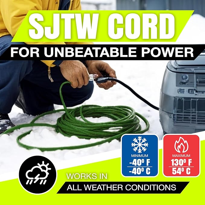 3ft Outdoor/Indoor Extension Cord 10/3 Gauge Ultra Heavy Duty 3 Prong SJTW, Waterproof, Flexible Cold-Resistant Long Power Cord,15A 125V 1875W, Green by LifeSupplyUSA